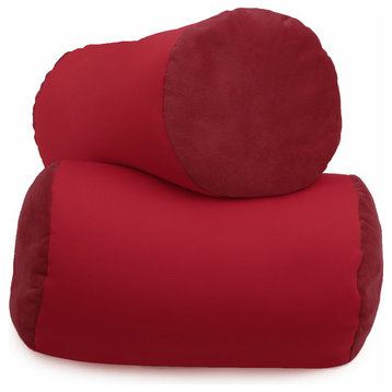 Microbead Neck Roll Bolster Pillows, 13"x6", Maroon