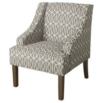 Traditional Accent Chair, Oversized Seat With Swoop Arms, Geometric Cream/Gray