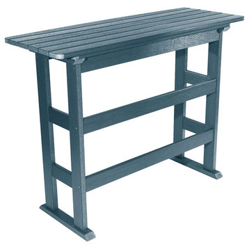 Patio Counter Height Bar Table, Large Weatherproof Slatted Top, Nantucket Blue