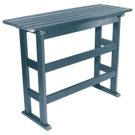 Patio Counter Height Bar Table, Large Weatherproof Slatted Top, Nantucket Blue