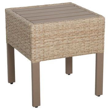 Maui Outdoor End Table, Natural Aged Wicker