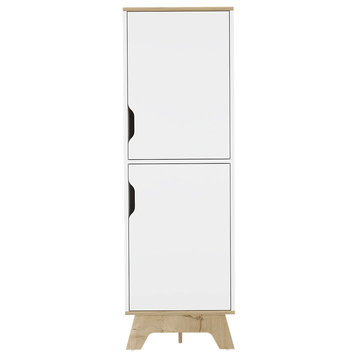 Single Kitchen Pantry Wallas, Four Shelves, Two Doors - Light Oak / White