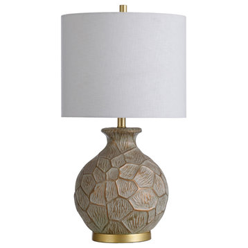 Round Transitional Moulded Table Lamp With Gold Body Brass Base, Light Brown