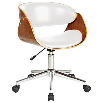 Office Chair With Plywood Frame and White Pu Cushion, White