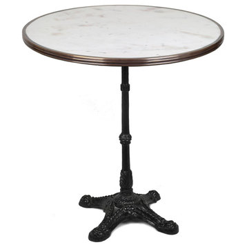 French Bistro Table 28", White Marble and Iron Base with Pedestal Base