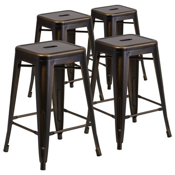 24" High Backless Distressed Copper Metal Indoor Counter Stools, Set of 4