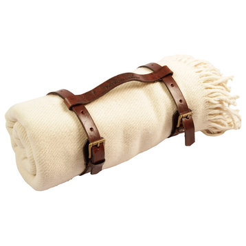 Llama Wool Throw With Leather Carrier