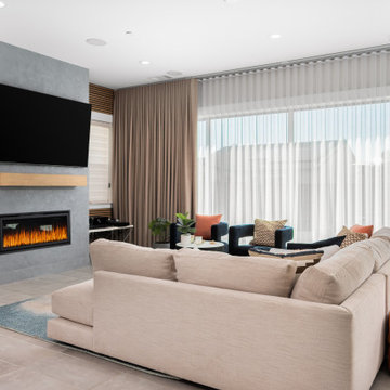 Modern Living room and Bar with orange accents.