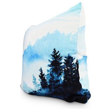 Winter Scene 20" Blue Holiday Print Decorative Throw Pillow