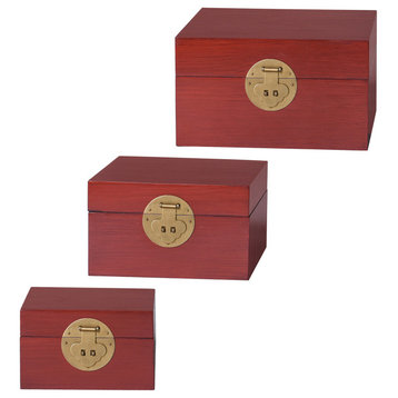 Dann Foley Set of 3 Chinese-Style Wooden Keep Boxes Cherry