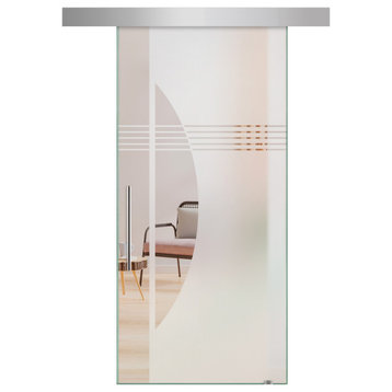 Sliding Glass Door With Frosted Design Alu100, 26"x81", Semi-Private