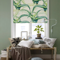 Quick Fix Washable Roman Window Shades Flat Fold , Aloes - Roman Shades