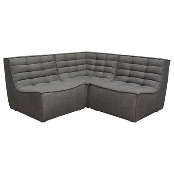 Marshall 3PC Corner Modular Sectional w/ Scooped Seat in Grey Fabric