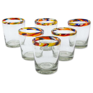 Confetti, Set of 6 Blown Glass Juice Glasses, Mexico