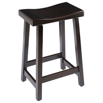 Urban Rustic Saddle Bar Stool, Maple Wood , Onyx Stain, Counter Height, 24"