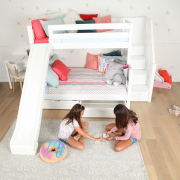 White Twin over Full Bunk Bed with Stairs, Slide and Storage