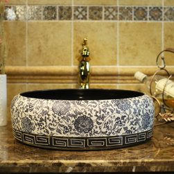 Traditional Chinese Style Painted Blue White Flower Ceramic Sink - Bathroom Sinks
