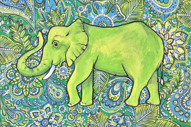 Indian Style Green Elephant Painting
