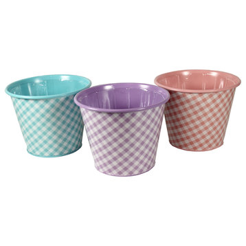 Gingham Pot Covers - Three Pots 6 Inch, Metal - Plants Easter Spring 9740552
