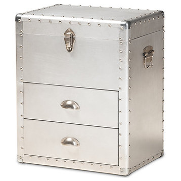 Serge French Industrial Silver Metal 2-Drawer Accent Storage Cabinet