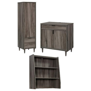 Home Square 3-Piece Set with Library Base Cabinet Hutch & Narrow Storage Cabinet