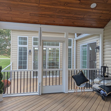 Porch, TimberTech Tigerwood Deck Mocha Border, Synergy Sunburn Ceiling with Ligh