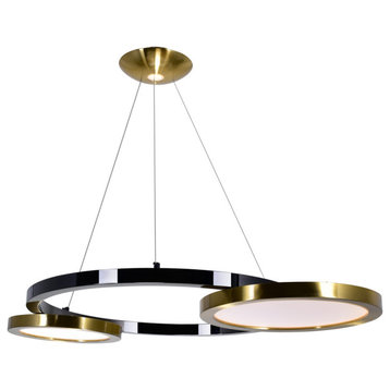 Deux Lunes LED Chandelier with Brass & Pearl Black Finish