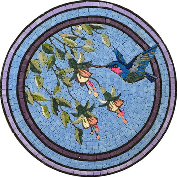 Mosaic Medallion Art Tile, Hummingbird, 24"x24"