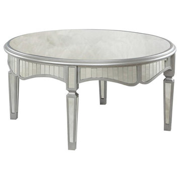 Bowery Hill Contemporary Round Mirrored Glass Coffee Table in Silver