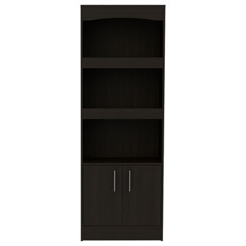 Durango 70-inch Tall Bookcase with 3 Shelves and 2-Door Cabinet, Black Wenge