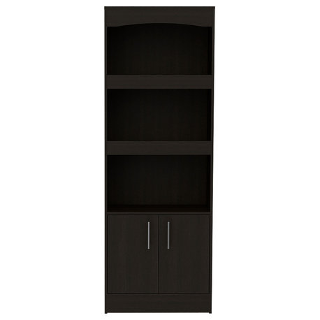Durango 70-inch Tall Bookcase with 3 Shelves and 2-Door Cabinet, Black Wenge