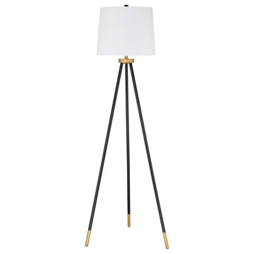 Tripod 1 Light Floor Lamp, Painted Black and Painted Gold