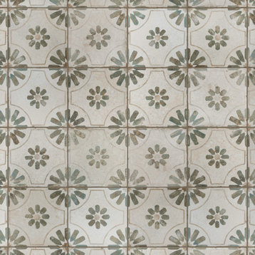 Kings Blume Encaustic Ceramic Floor and Wall Tile, Sage Green