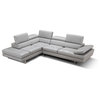 Aurora Italian Leather Sectional Light Grey In Left Hand Facing