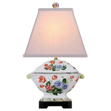 Floral Chinese Porcelain Tureen Table Lamp 18.5"