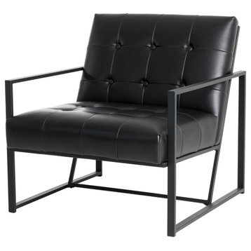 29.25"H PU Leather Tufted Accent Chair, Black