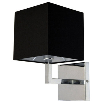 1-Light Incandescent Polished Chrome Wall Sconce, Shade: Black
