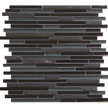 12"x12" Glass and Stone Mosaic Tile, Midnight, Strips, Set of 5