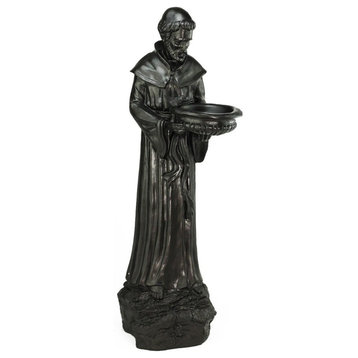 24" St. Francis of Assisi Bird Feeder Outdoor Statue, Dark Brown