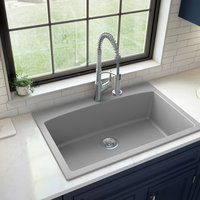 Karran Drop-In Quartz Composite 33" 1-Hole Single Bowl Kitchen Sink Kit, Grey