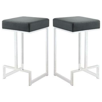 Home Square 24" Backless Faux Leather Counter Stool in Black & Chrome - Set of 2