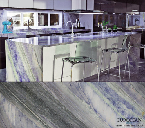 Kitchen Waterfall Island Countertop Azul Imperial Granite