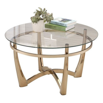 ACME Orlando II Round Glass Top Coffee Table in Champagne