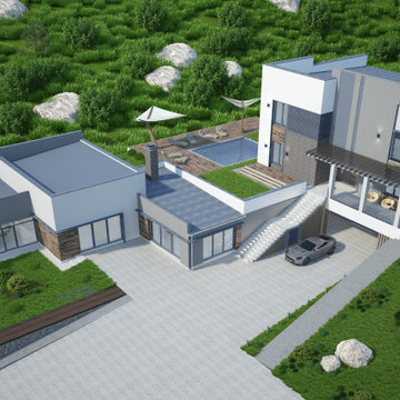 High-tech house exterior rendering project