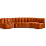 Meridian Furniture - Arc Velvet Upholstered 5-Pc. U-Shaped Modular Sectional, Cognac - Give your living room or den the perfect blend of style and versatility with this Arc velvet fabric curved modular Sectional. Part of the Arc modular furniture collection, this Sectional comes upholstered in rich cognac velvet fabric and features deep channel tufting that adds a touch of luxury while enhancing comfort and support. A seamless combination of form and function, this chair can be used with other Arc pieces to create a myriad of configurations in your well-curated room.