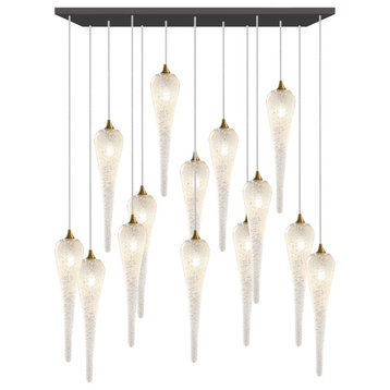Icicle 14 Blown Glass Chandelier, Black, 36", Clear Glass