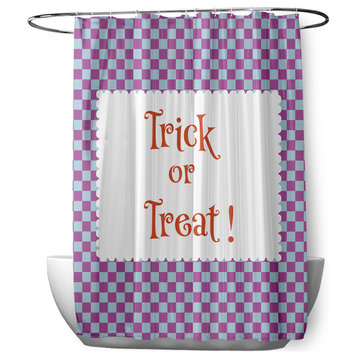 70"Wx73"L Halloween Trick or Treat Checks Shower Curtain, Orchid