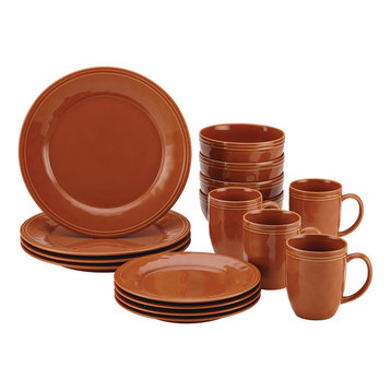 Cucina Dinnerware 16-Piece Stoneware Dinnerware Set, Pumpkin Orange