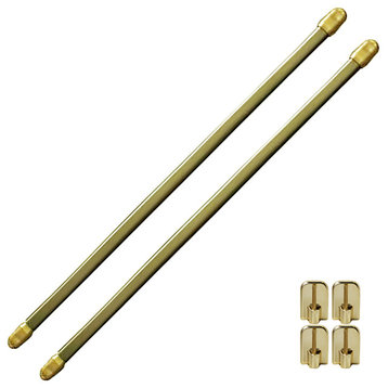Bundle 2 Cafe Curtain Rods and 4 Self Adhesive Hooks, Gold Plated, 16" to 24"