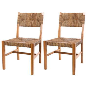 Bohemian Light Brown Teak Wood Accent Chair Set 563614